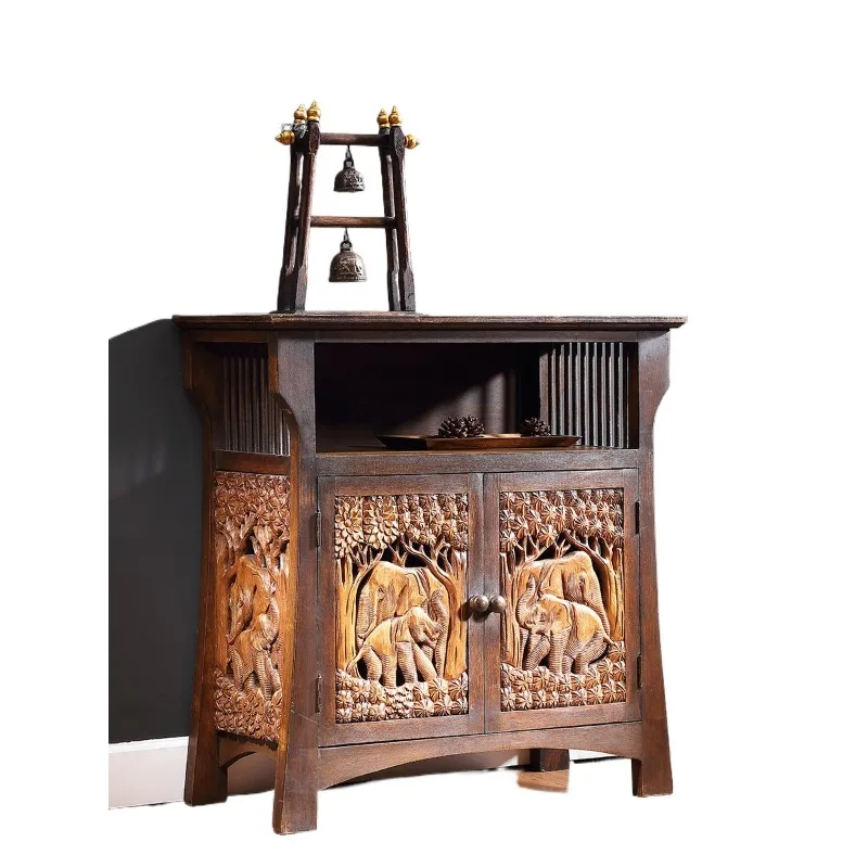 

South East Asia solid wood porch cabinet, Thai elephant carved storage cabinet, Thai spa massage shop furniture