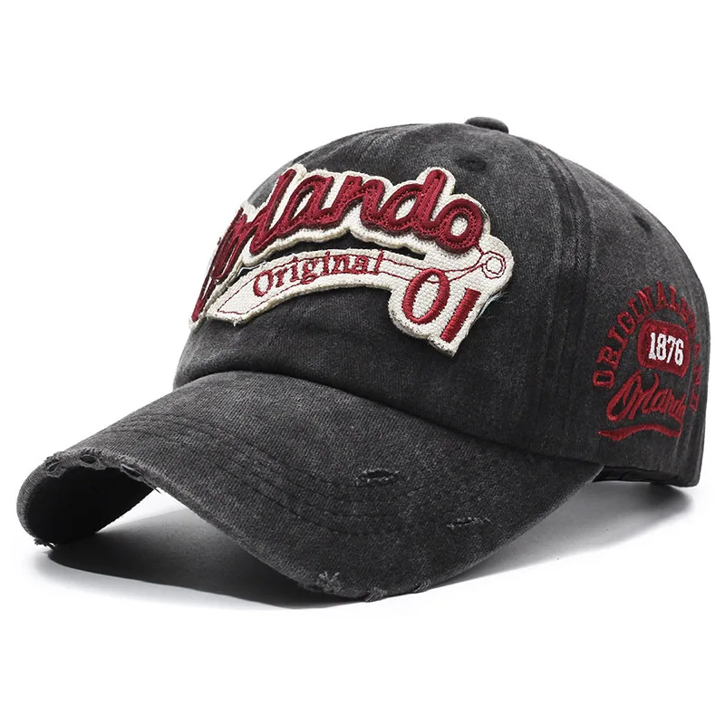 Vintage American-Style Distressed Baseball Cap Wide Brim Washed with Holes Duckbill Cap Face Slimming Effect Casual Hat