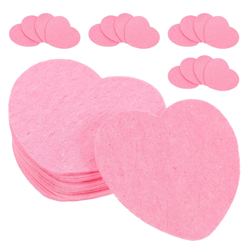 60Pcs Heart Shaped Compressed Facial Cleansing Sponges Soft Face Wash Pads for Sensitive Skin Makeup Removing Exfoliating