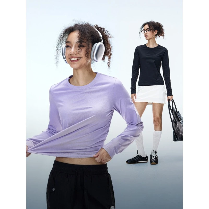 تي شيرت بلون سادة بأكمام طويلة 25 خريف ملابس رياضية أساسية خفيفة الوزن وسريعة الجفاف #5