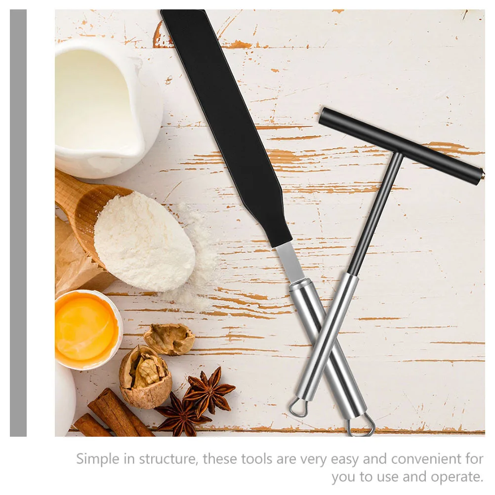 

2 set Cake Scraper Set Stainless Steel Pancake Spreader Tool Non-Stick Pan Compatible Baking Spatula Rake Kitchen Accessory