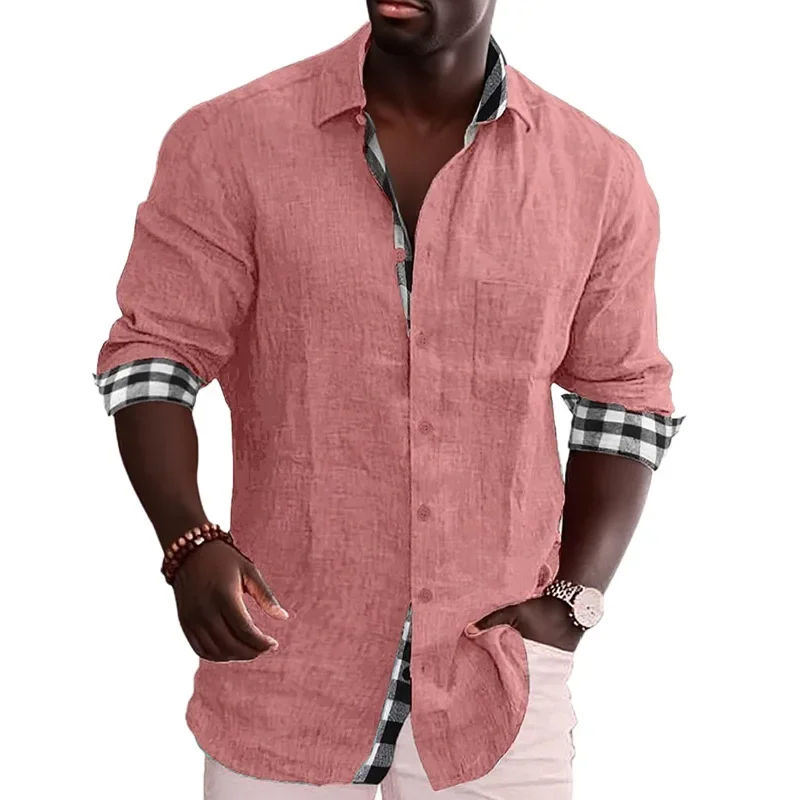 Autumn Casual Versatile Lapel Plaid Bottom Shirt Shirt Long Sleeve Men's Shirt