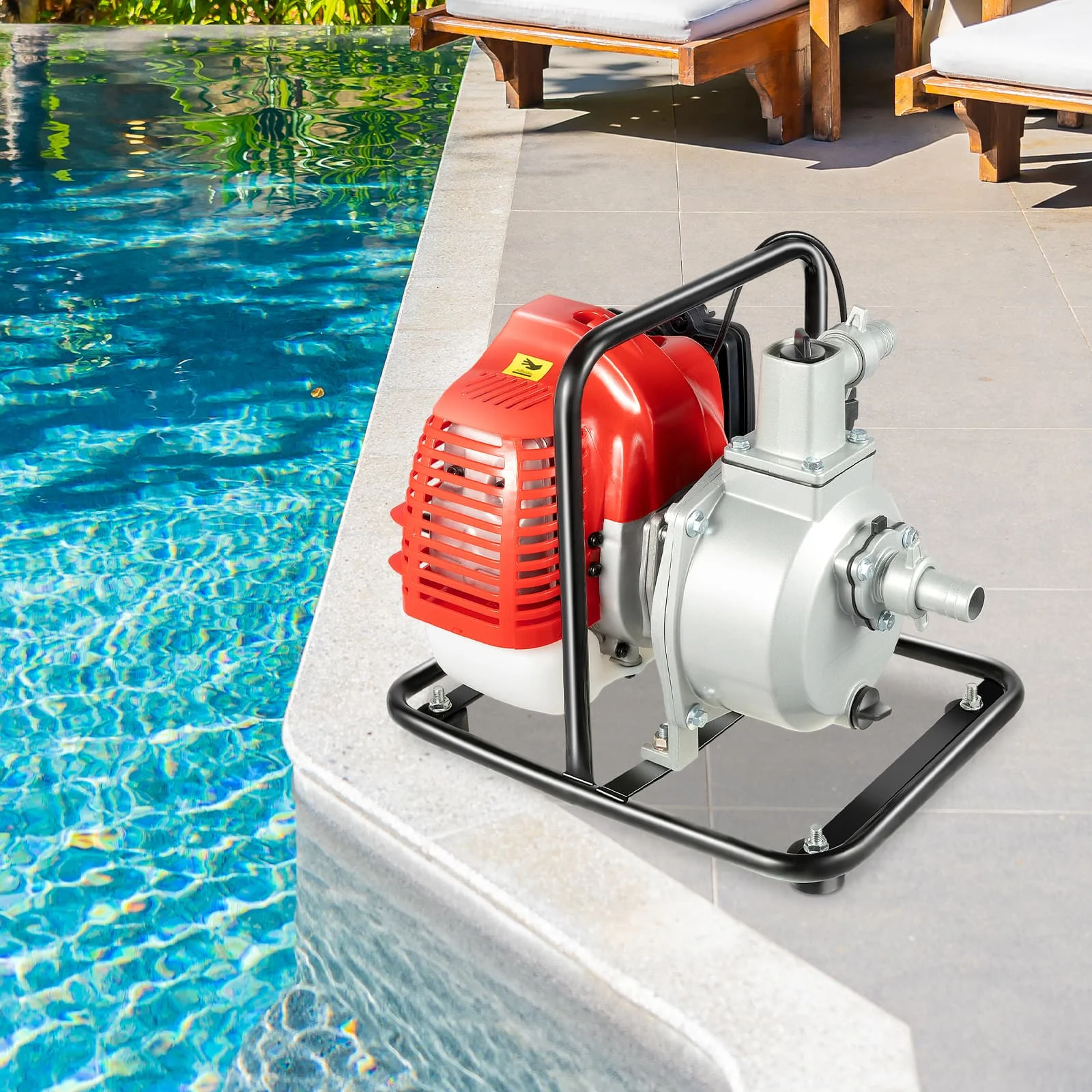 43CC 2행정 워터 펌프 (1인치 입출구) - 1250W, 282.5ft³/H 유량, 98ft 리프트, 경량(18.41lbs) 관개/농업용