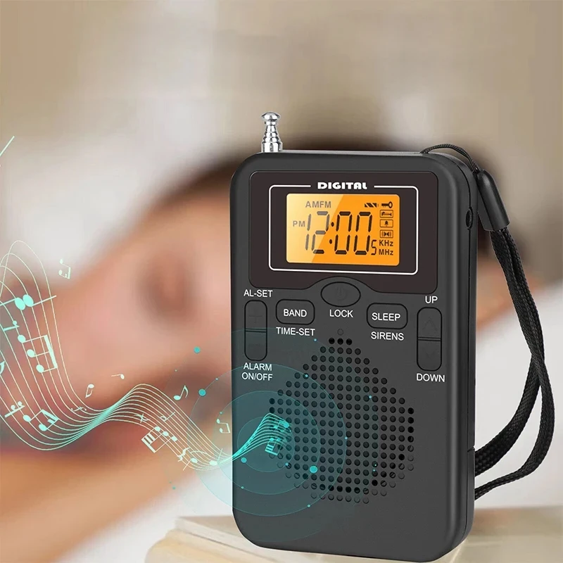 W-206 FM AM Radio portátil con batería auricular estéreo pantalla LCD despertador Digital temporizador de sueño Radio de uso de emergencia