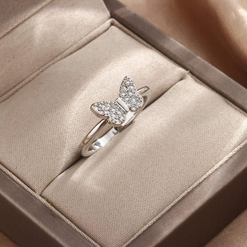 Women's 925 Sterling Silver Butterfly Ring with Zircon