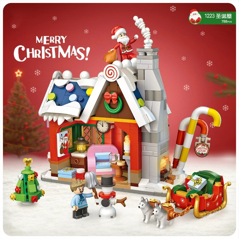 Christmas House MINI Particle Building Blocks ปริศนาประกอบสร้างสรรค์ตกแต่ง DIY ของเล่นเครื่องประดับเด็กคริสต์มาสของขวัญ