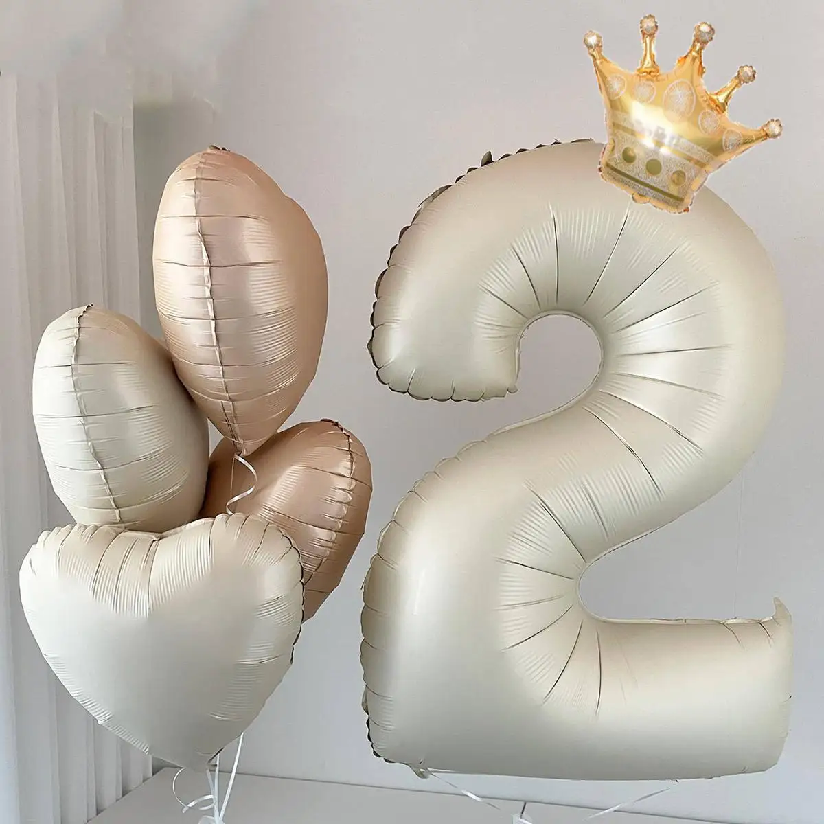 6PCS/PACK 40 inch Cream Digital Crown Love Shape Aluminum Film Aluminum Foil Balloon Bar Birthday Party Decoration Balloon