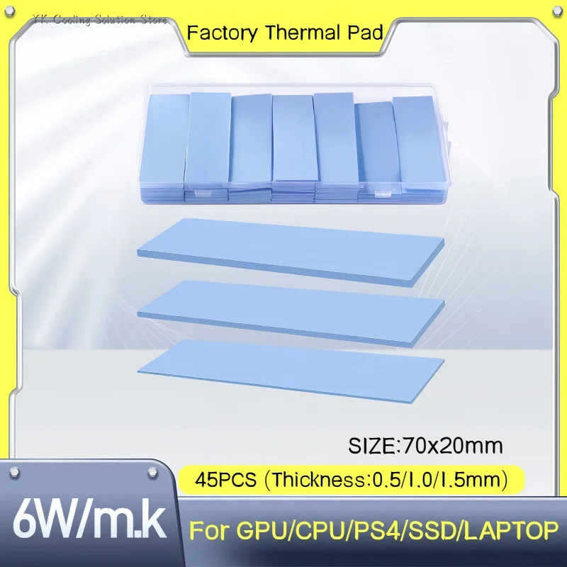 45/90 PCS Assorted Thickness 0.5/1.0/1.5 MM Silicone Thermal Pad with 6.0 W/MK