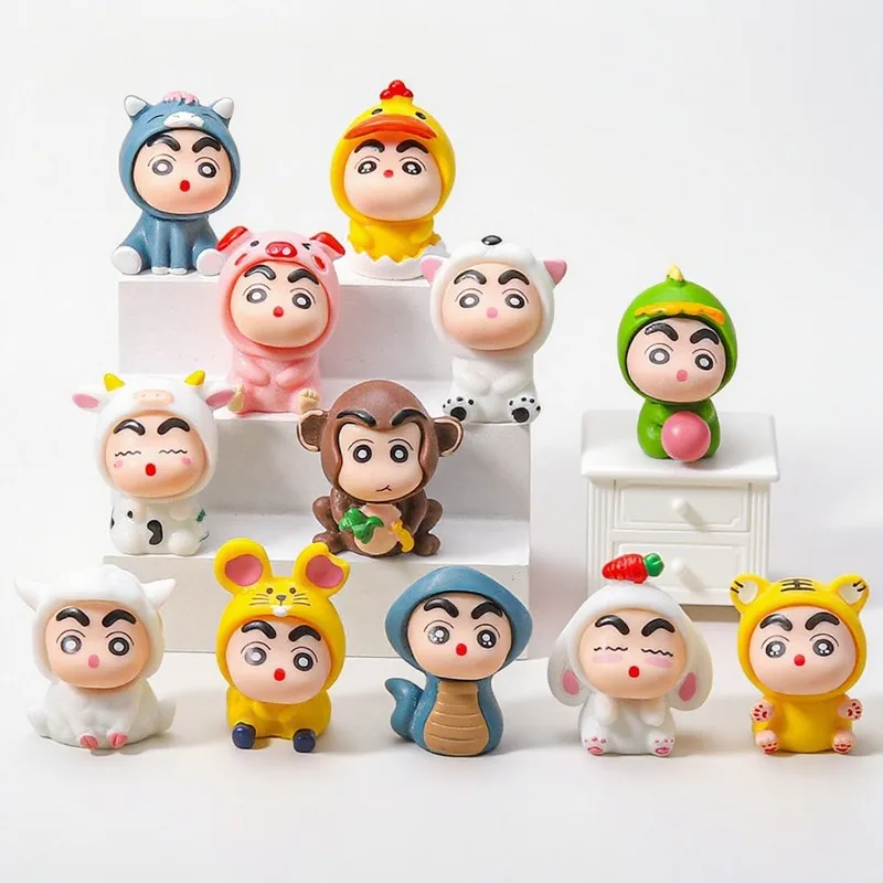 12pcs/set Crayon ShinChan Anime Figures Zodiac Series Nohara Shinnosuke Figurines Car Decoration Doll Model Toys Gifts