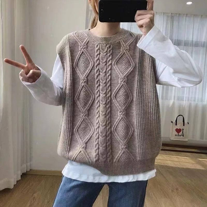 Twisted Pullover Vest Women's 2024 Autumn New Loose Internet Famous V-neck Solid Color Vest Wool Knitted Vest Women's A120