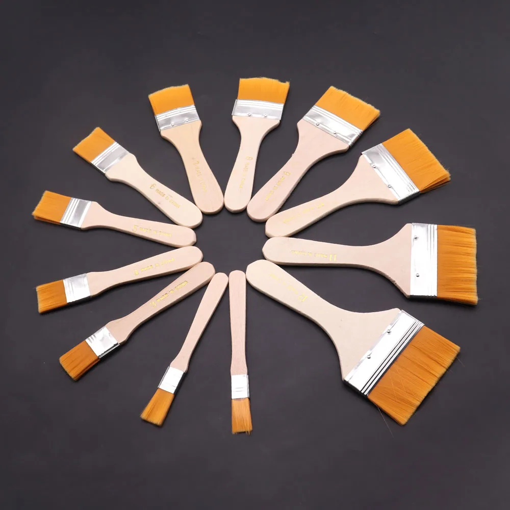 12Pcs Nylon Flat Paint Brush Set Premium Synthetic Bristles for Acrylic Oil Watercolor Painting Essential Art Supplies