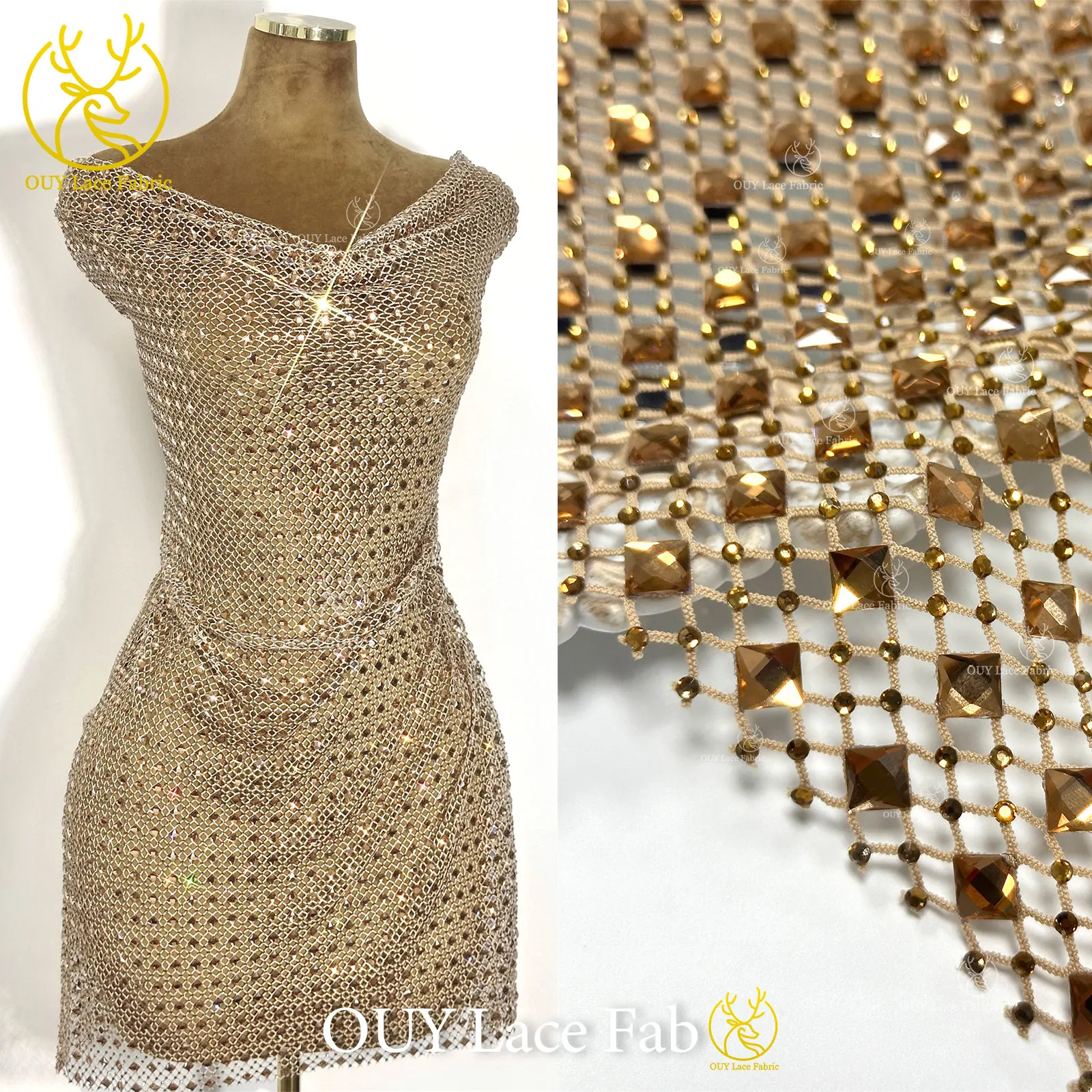 Luxury High-end Evening Party Women's Dresses French Jewel Stretch Fabric 2026 High-grade African Glass Rhinestone Lace Fabrics