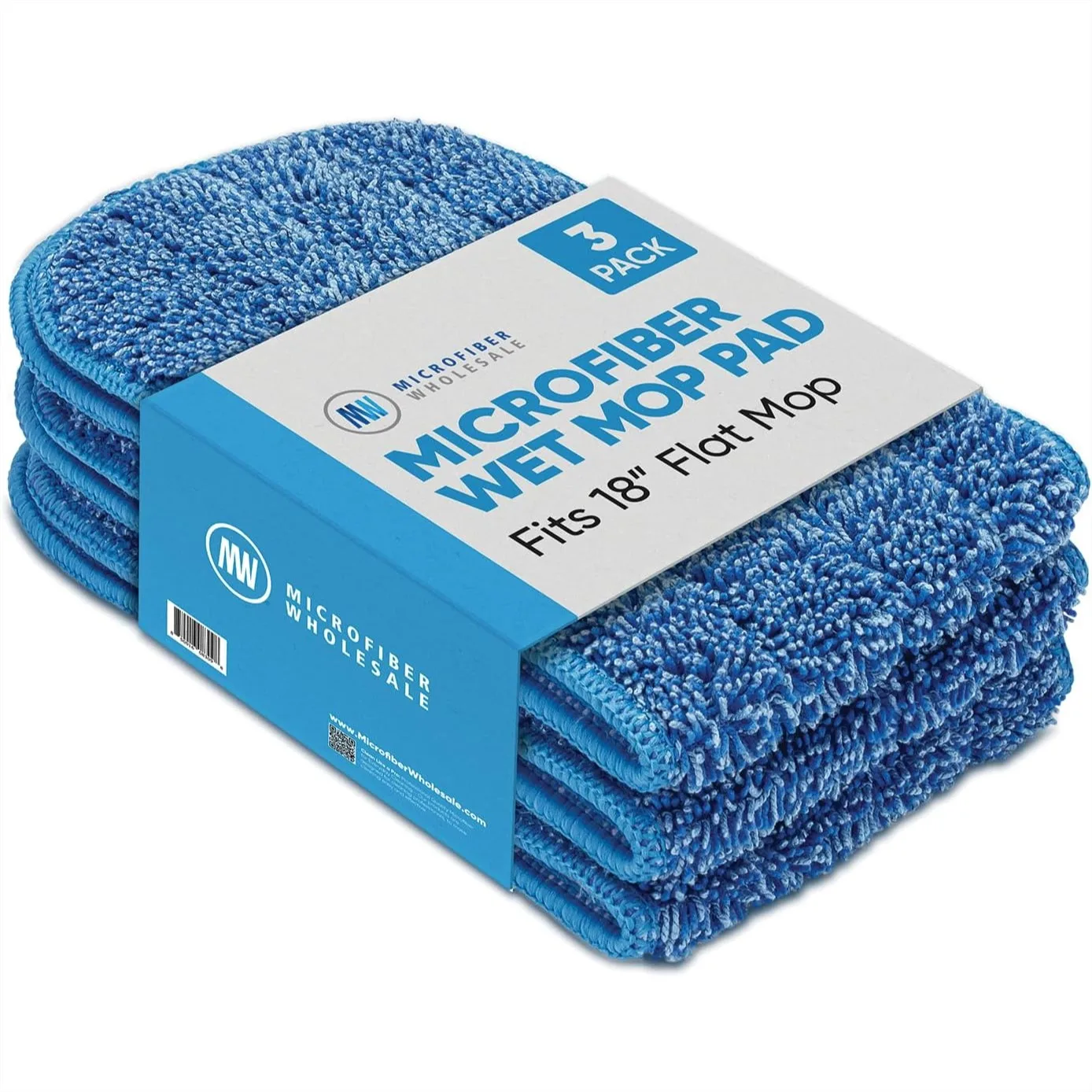 

18 Inch Microfiber Mop Pads 3 Pack for Flat Mop System, Machine Washable Reusable Wet Mop Heads Replacement Refills with Hook