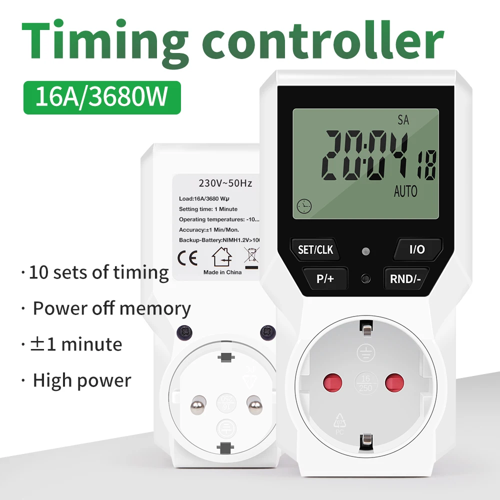 Digital Electronic Timer Switch EU Plug LCD Display Programmable Timer Socket 10 Group Timing Automatic Surge Protector