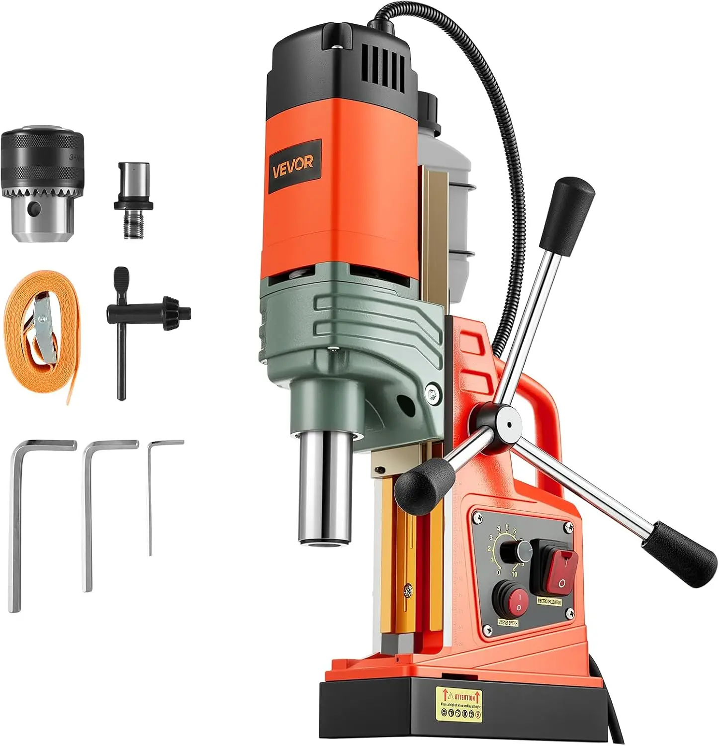 Magnetic Drill Press, 1400 W, 2 in Boring Diameter, 2810 lbf Power Portable Mag Drill Press, 0–800 RPM Adjustable Speed, with We