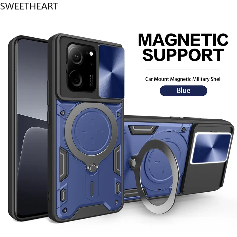Magnetic Adsorption Slide Camera Armor Rotation Case For Xiaomi POCO X6 X5 X4 M6 F6 F5 M4 13T 12T 11T Pro M5S F3 M3 C50 C40 Case