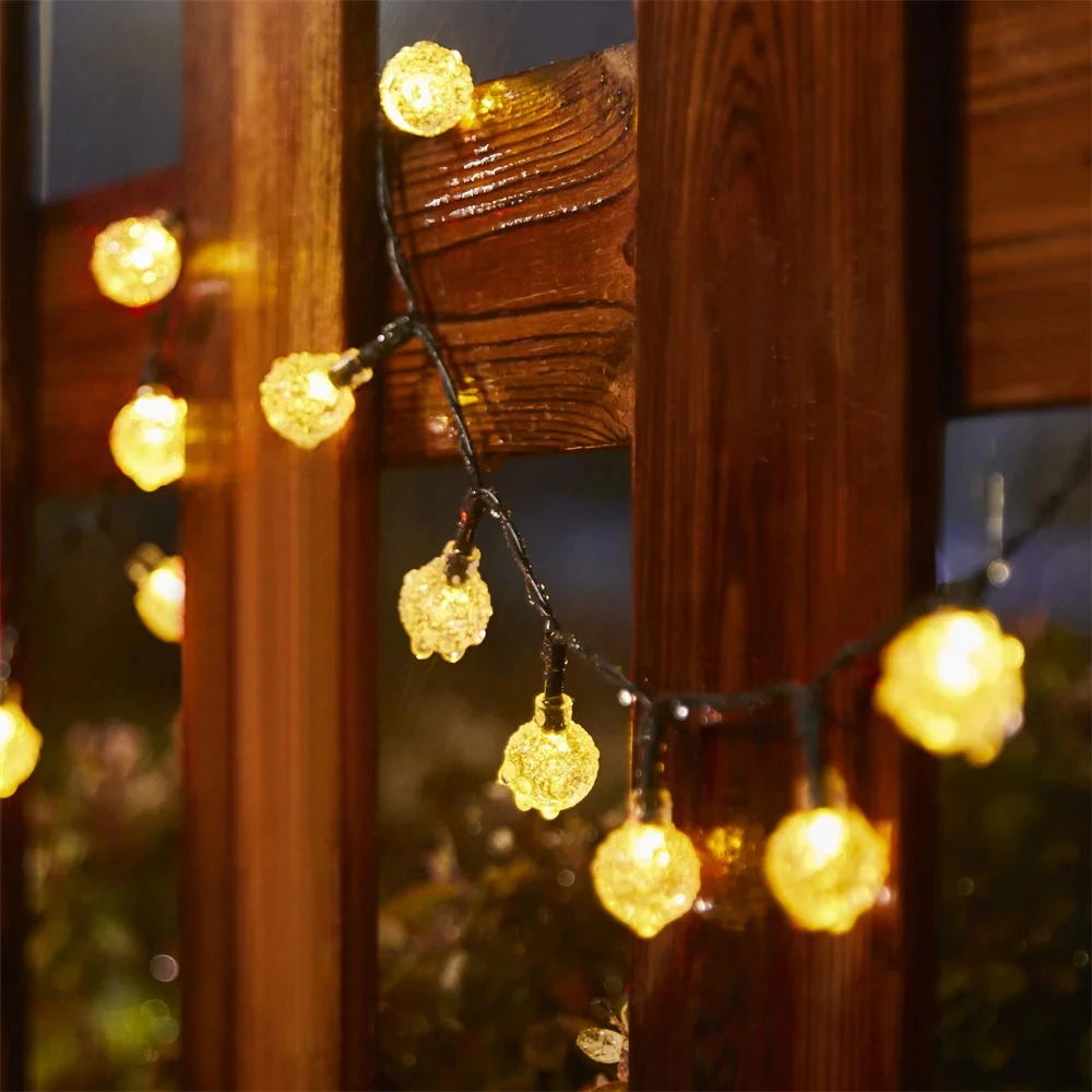 Impermeável Solar String Lights para Exterior, 50LEDs, Crystal Globe, 8 Modes, Jardim, Árvore, Pátio, Festa, Decorações de Natal