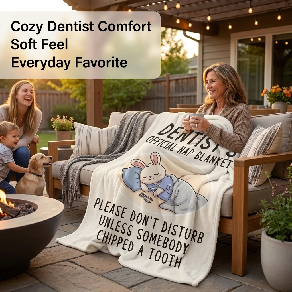 Dentist Don't Disturb Quote Flannel Throw Blanket, Humorous 