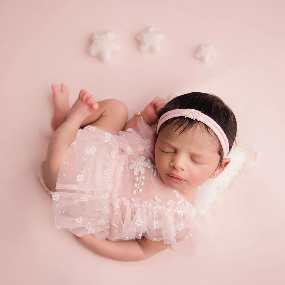 Newborn Photography Props Baby Girl Pink Lace Tutu Dress Ruffle Infant Photo Shoot Outfit 0-1 Month Newborn Lace Dress