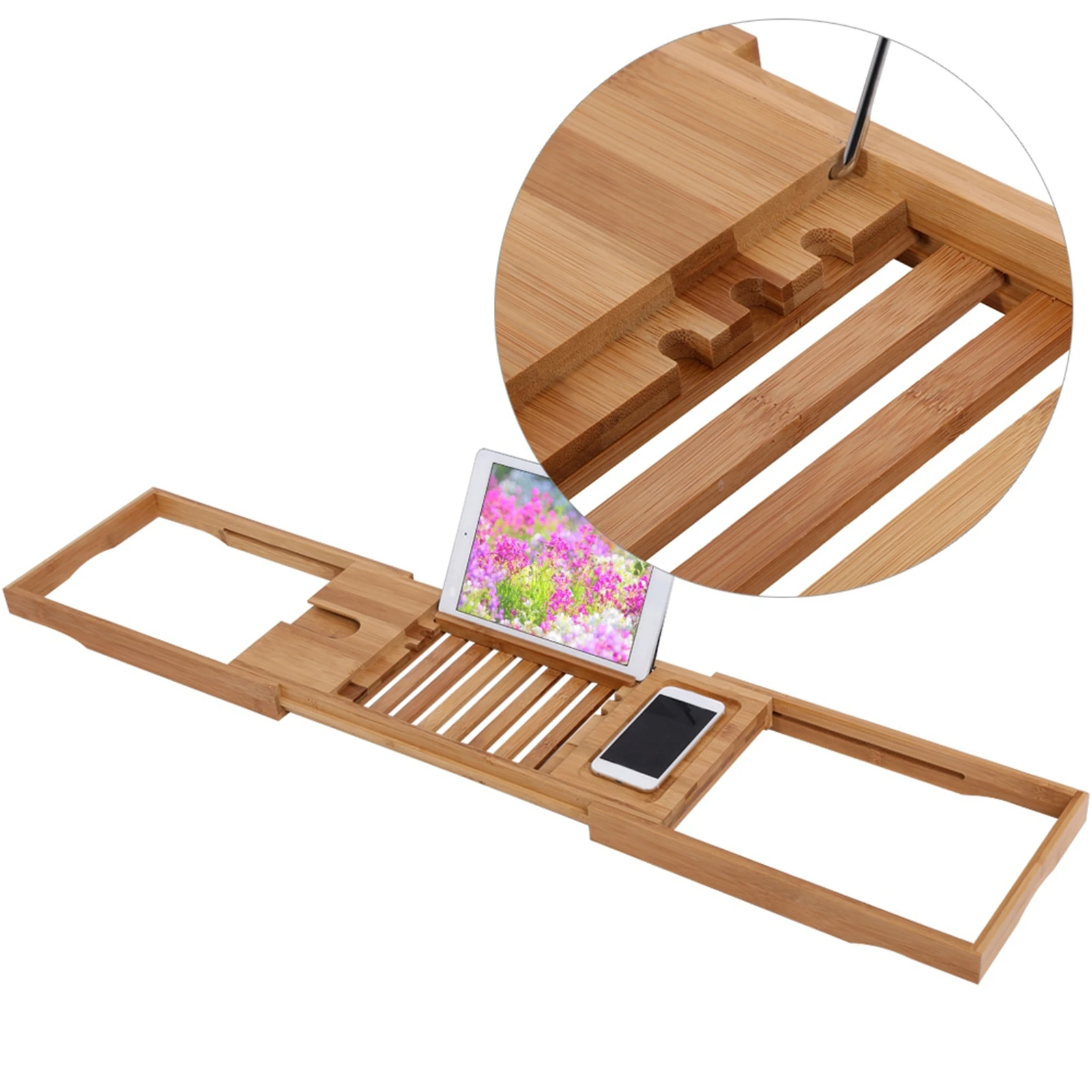 1Pc Extendable Bamboo Bathtub Rack Shelf Bathroom Shower Tub Book Reading Tray Stand Bathtub Shower Tub Bathtub Rack