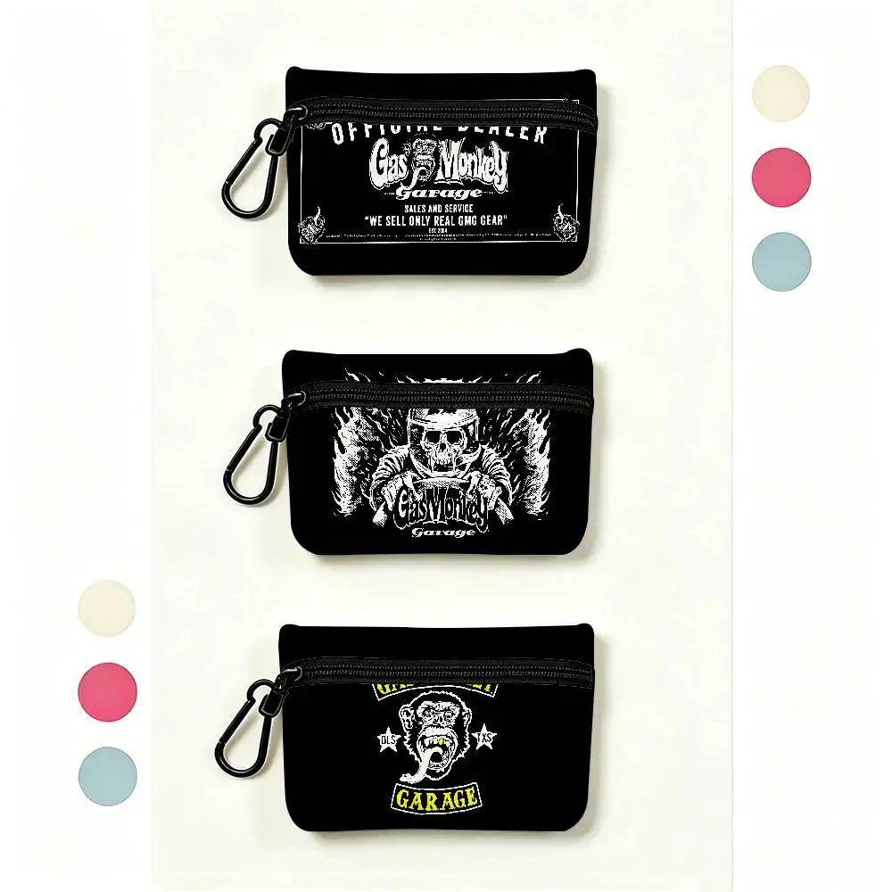 G-Gas M-Monkey Garage Compact Oxford Cloth Zipper Pouch Detachable Carabiner Mini Coin & Key Wallet