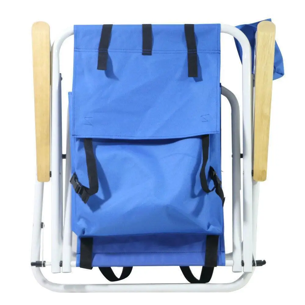 Mochila de playa plegable, silla portátil de construcción sólida azul + portavasos