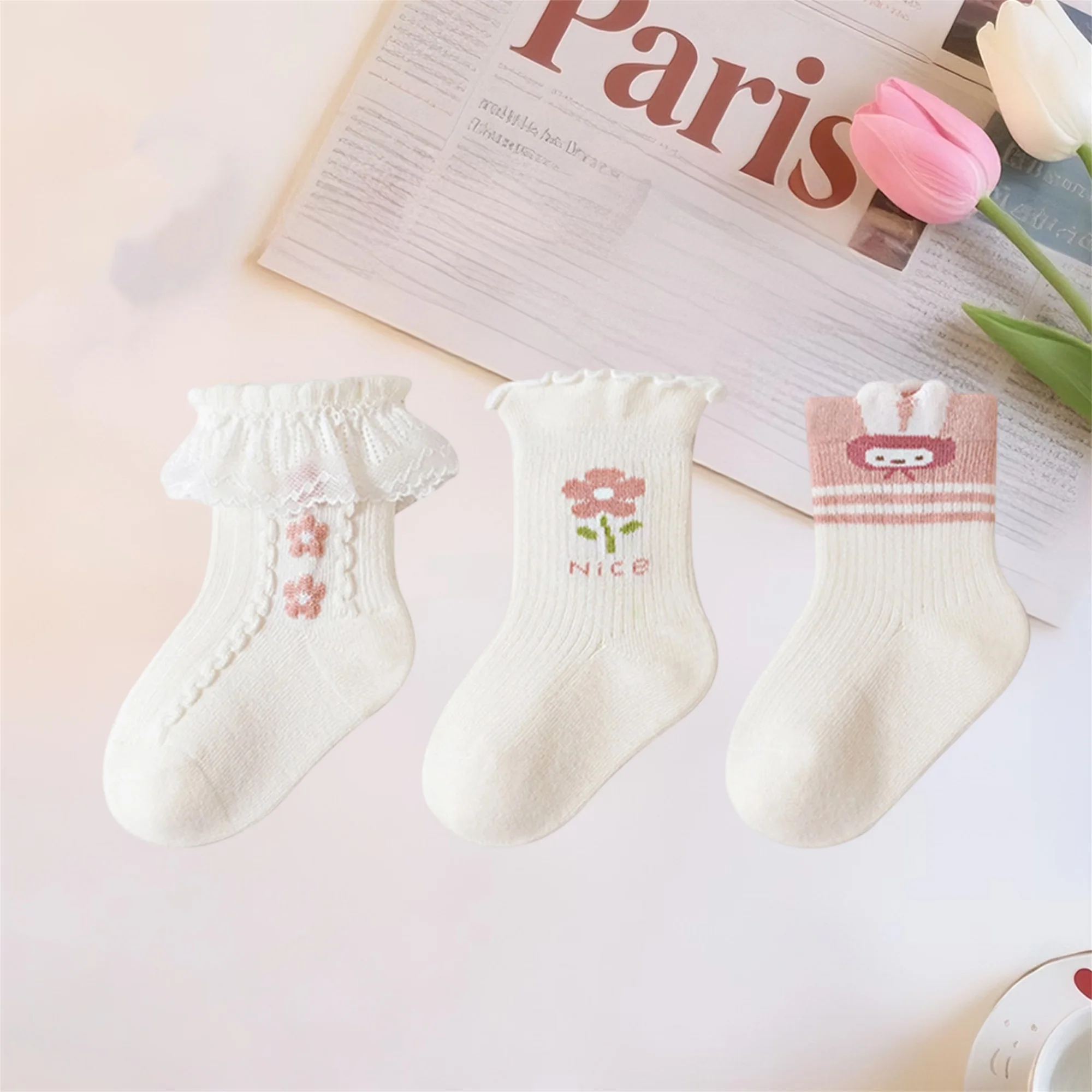 جوارب رائعة تصل إلى الركبة للأطفال الصغار مع طباعة حيوانات ممتعة وحواف دانتيل رقيقة لملابس الربيع الأنيقة #4