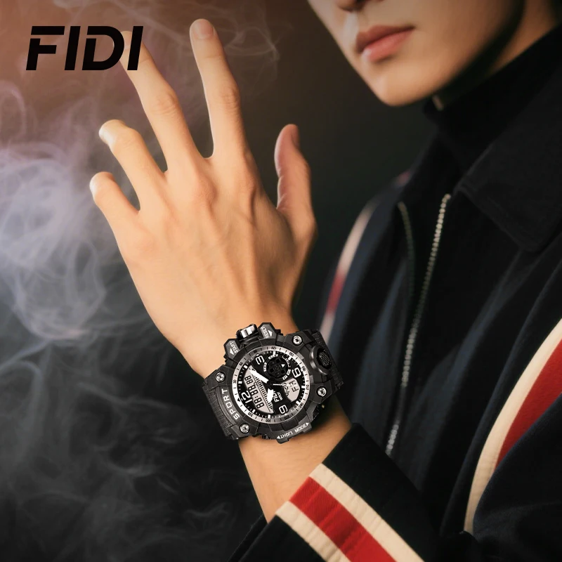 FIDI New Arrival World Time Plastic Soft Strap Classic Digital Sport Trendy Watch Electronic Chrono Watch FD123