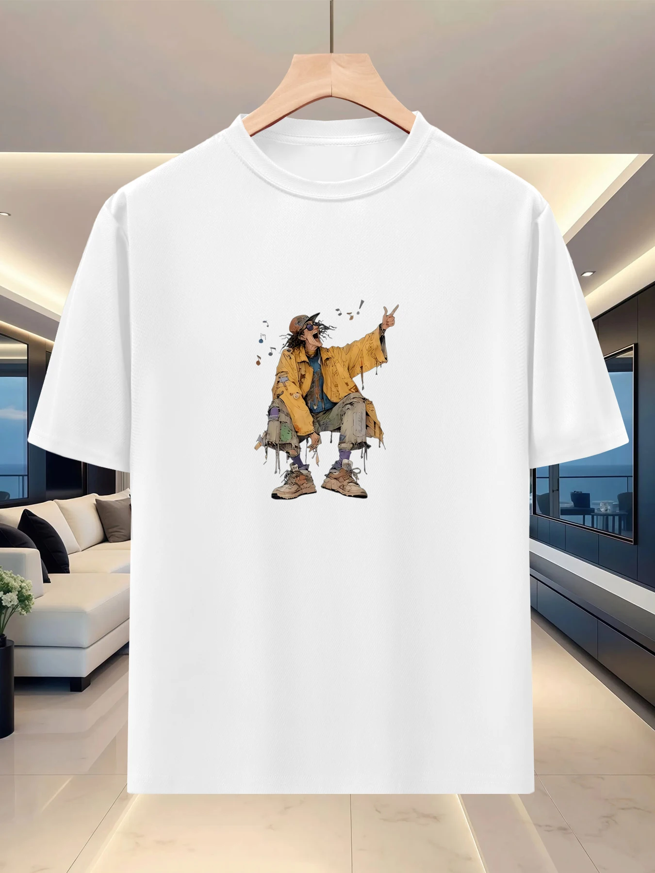 Casual artistic men's shoulder down short sleeved shirt