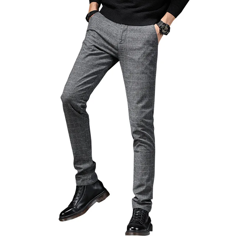 Pantaloni Casual scozzesi uomo Nice Autumn Pop Fashion Suit pantaloni grigio nero pantaloni dritti uomo Streetwear Pantalon Hombre