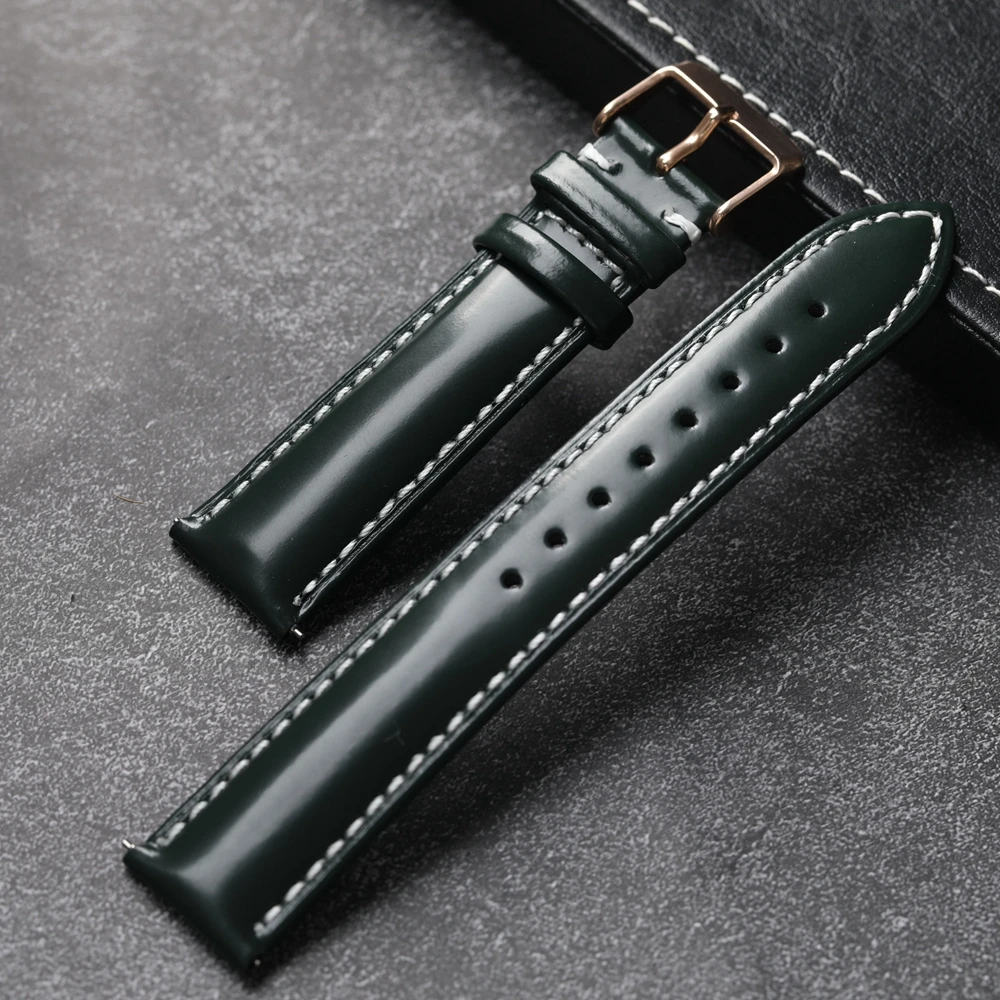 Handmade Italian Patent Leather Strap,18 19 20 21 22MM Quick Release, Men\'s Soft Genuine Leather Bracelet Black Blue Green Brow