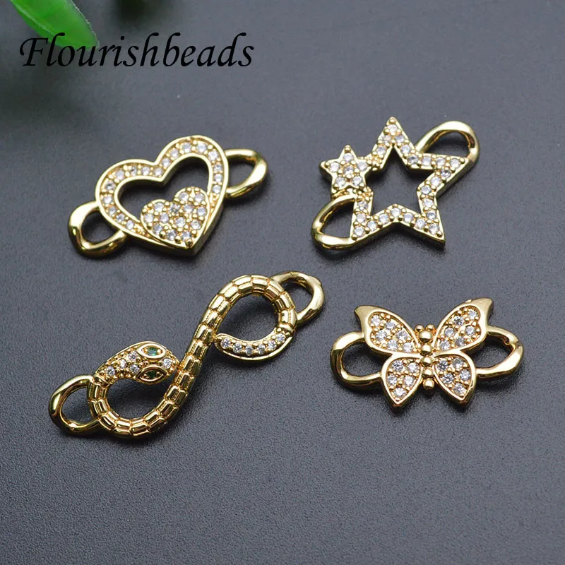 4 Styles New Arrived Real Gold Plating Nickel Free Connector Heart Butterfly Snake Star Shape Clasp for Jewelry Findings