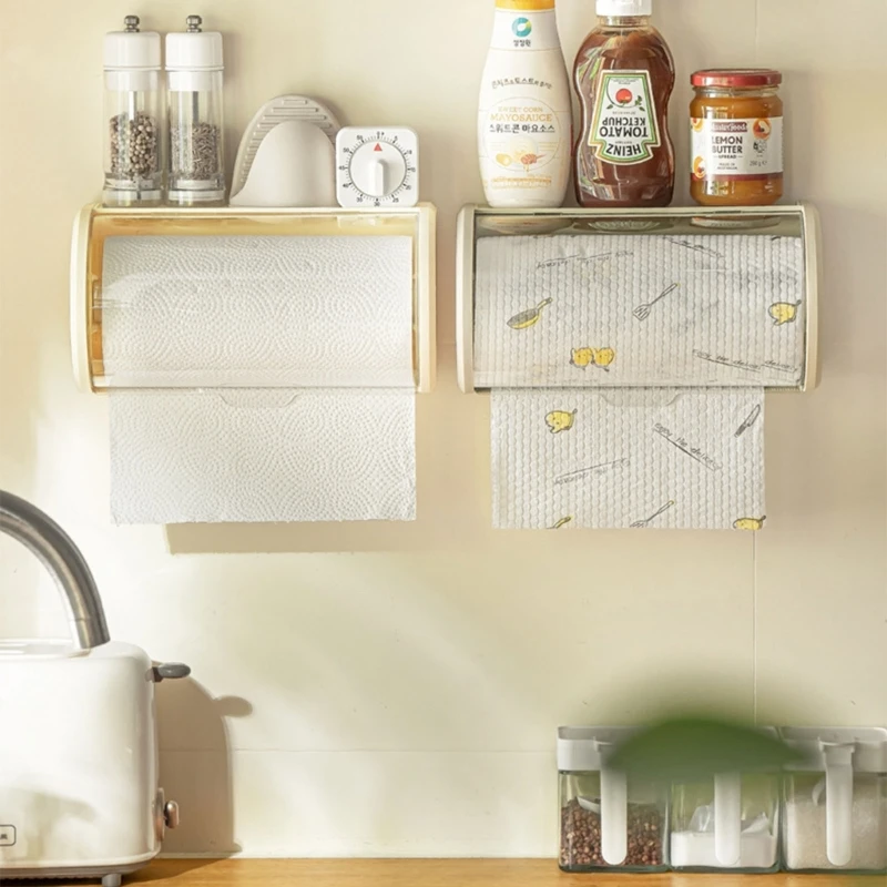 Suporte guardanapo rack armazenamento toalha papel montagem na parede com tampa transparente dispensador