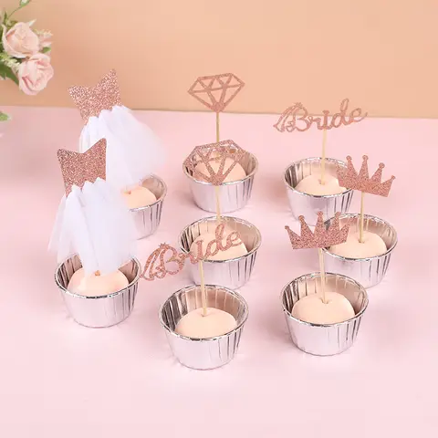Rose Gold Glitter Bride to Be Diamond Wedding Dress Cupcake Toppers Perfect for Bridal Shower Bachelorette Party DIY Decoration