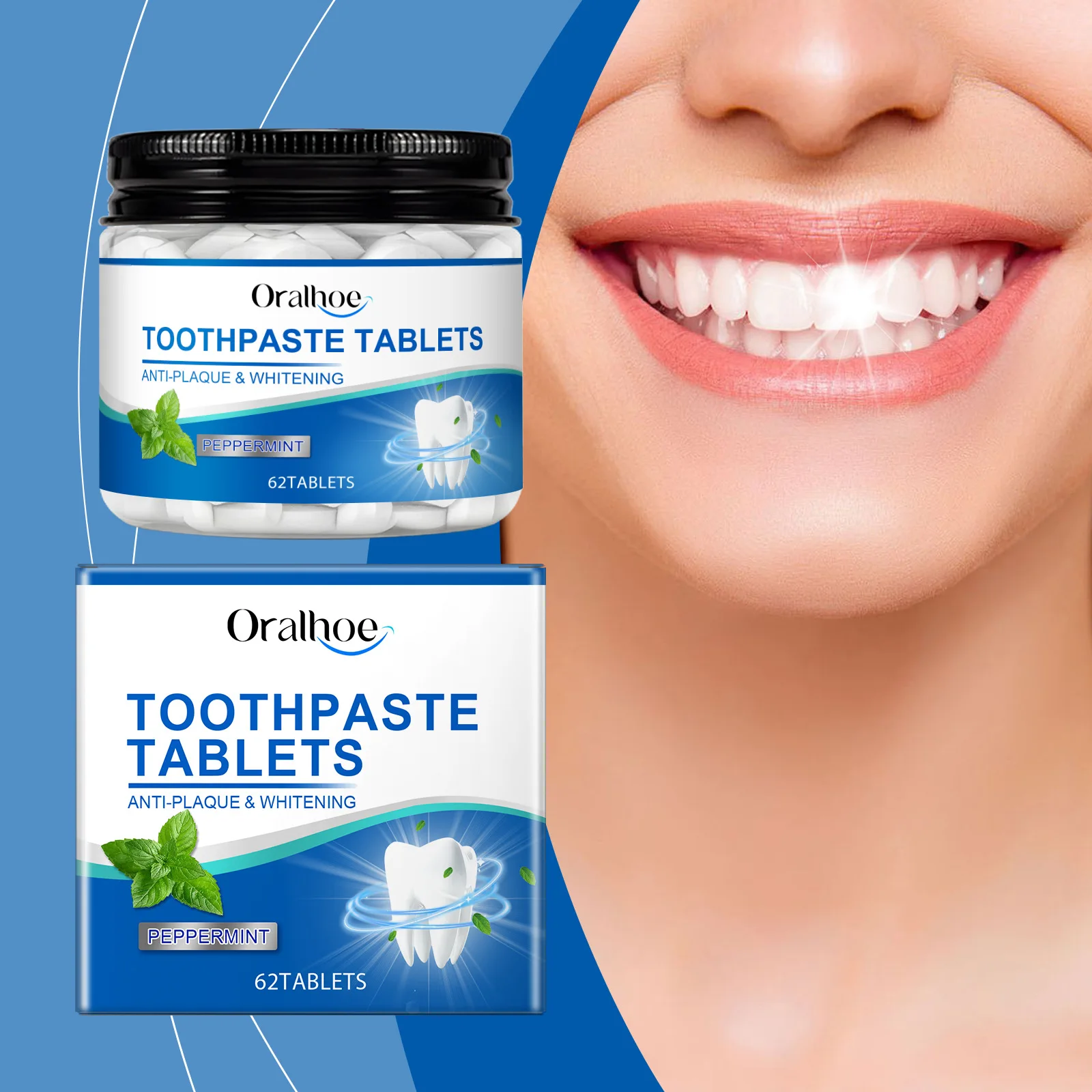 Mint Flavors Toothpaste Tablets Remove Bad Breath Mouthwash Keep Fresh Clean Oral Stains Teeth Brighten Toothpaste Tablets 62Pcs