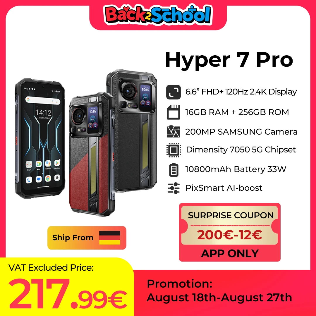 [Nave da DE] Telefono robusto HOTWAV Hyper 7 Pro 5G 200MP Android 14 6,6'' 120Hz Smartphone 36(16+20) GB 256 GB 10800 mAh Telefono cellulare