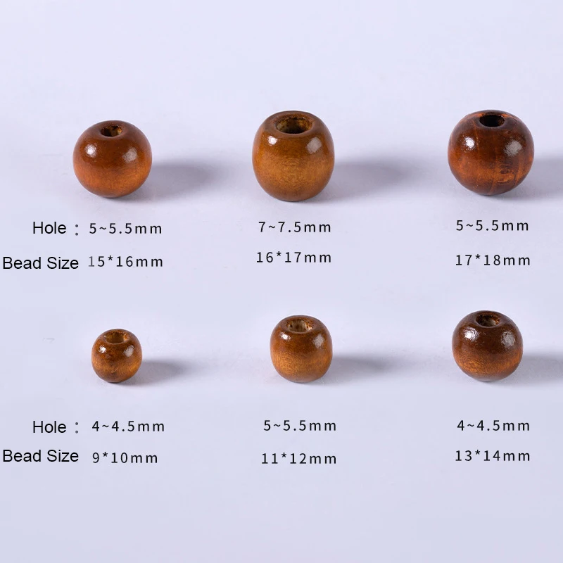 100pcs 9x10mm Loose Wood Spacer Necklace Beads Black Brown Color Round Big Hole Charm Beads Lot For DIY Bracelet Jewelry Making