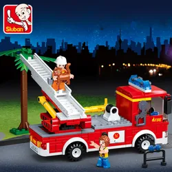 Sluban Building Block Toys City Fire Fighter 269PCS Bricks B0625 Aerial Ladder Fire Truck Compatbile With Leading Brands