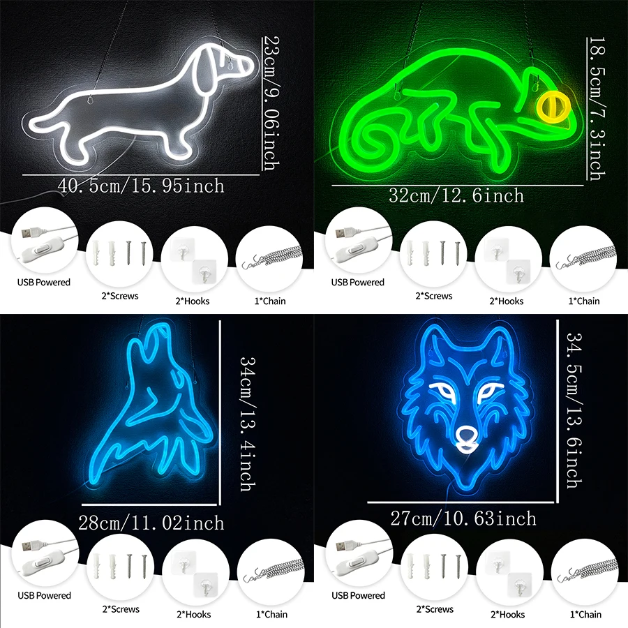 Animal Led Neon Sign, Interesting Wolf Icon Usb Powered, Bedroom Living Room Bar Game Room Man Cave Birthday Party Decor Gift.