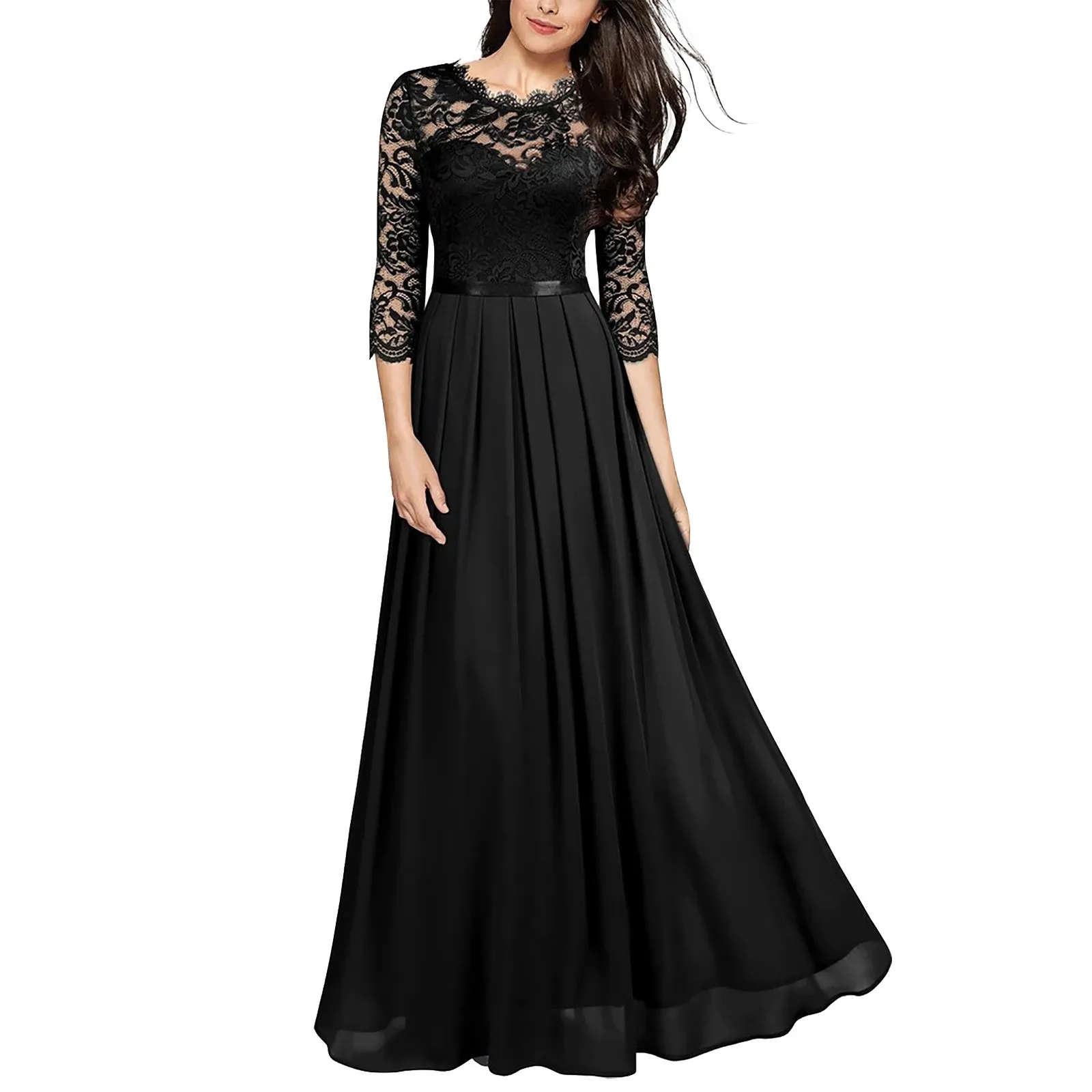 

Ladies Solid Color Lace Sexy Retro Dress Princess Court Dress Fashion Beautiful Banquet Evening Gown Elegant Wedding Dress