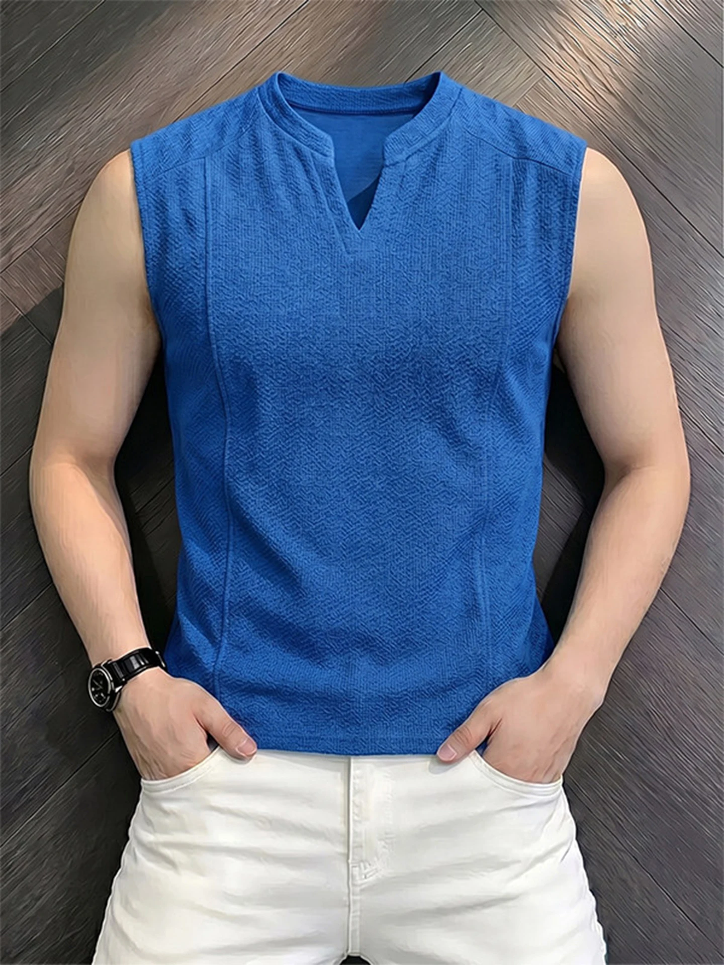 American Style Dragon Scales Pattern Breathable V-Neck Men's Tank Top Summer Texture Cool Feeling Sport Shoulder Patchwork De...