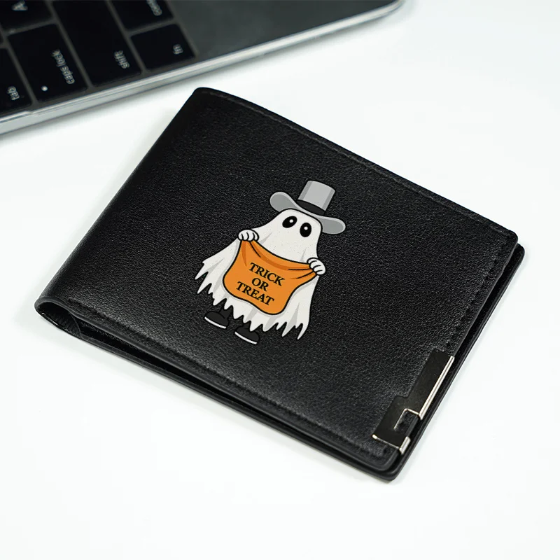 Trick or Treat Ghost Design PU-portemonnee voor heren, minimalistische zakelijke stijl, lichtgewicht, duurzaam, dagelijks accessoire