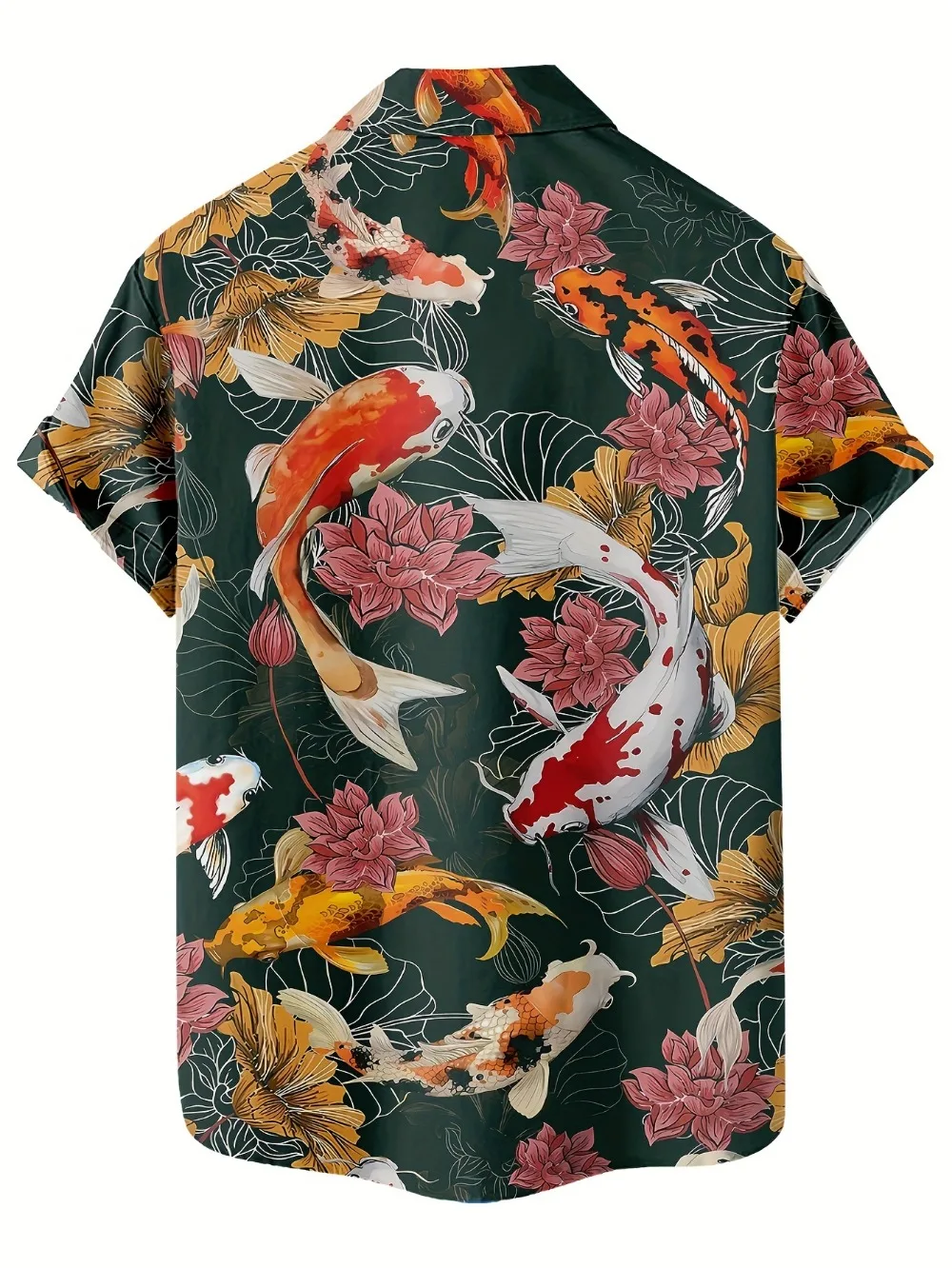 Harajuku Japanese Koi Fish Lotus Flower 3DPrint Breatha Quickdry Men Shirt Outdoor Fashion CasualParty Role Play Hawaiian Shirt