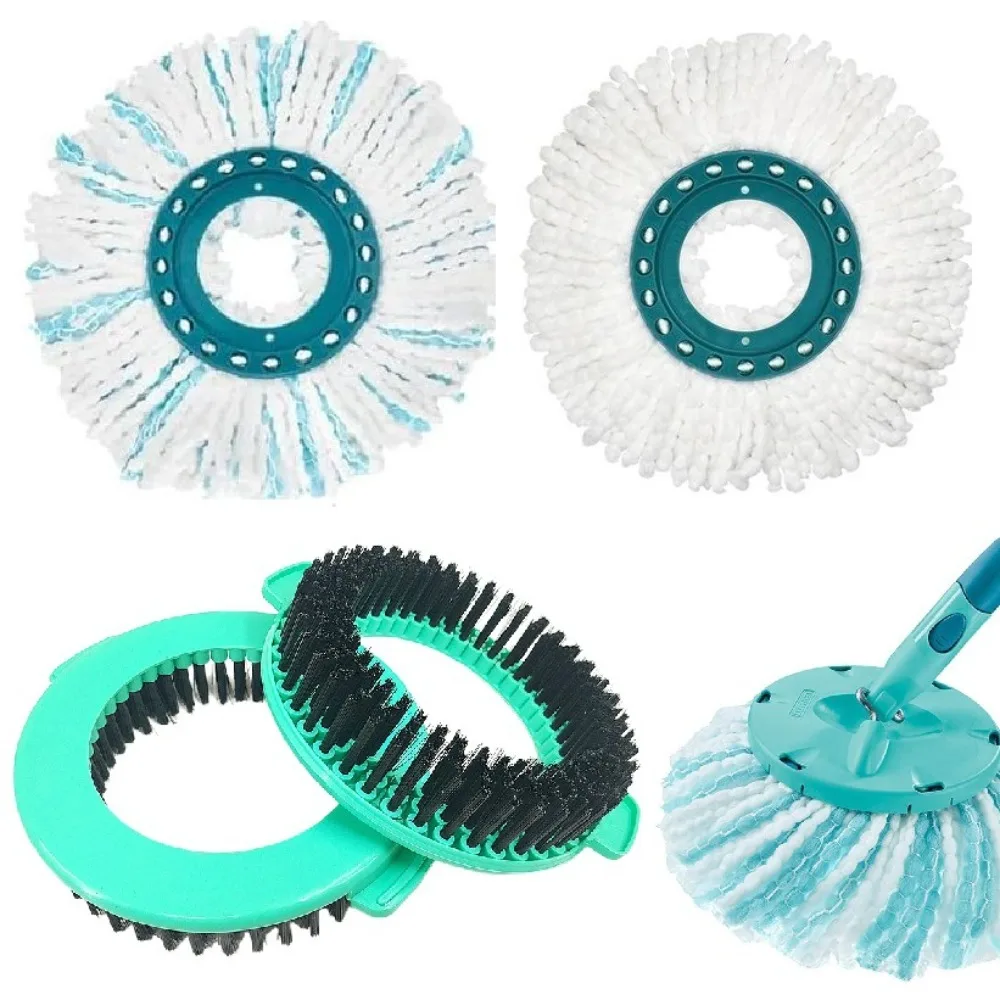 4 Peças de Reposição para Mop Leifheit Clean Twist: Refil de Microfibra Redondo e Acessórios de Escova para Limpeza