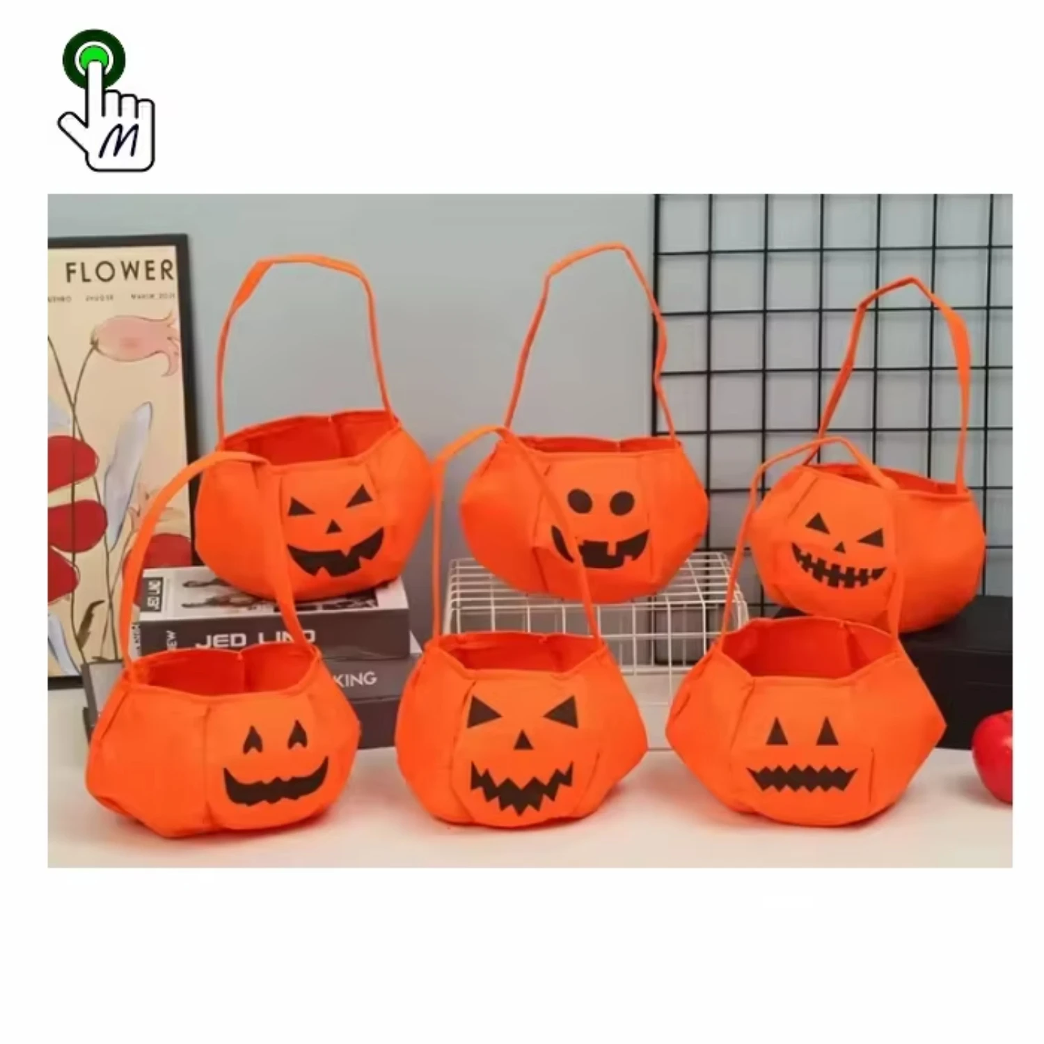 

-6pcs Halloween Portable Pumpkin Kids Candy Gift Party Holiday Ghost Happy Halloween Day Dress Up Cloth Bags