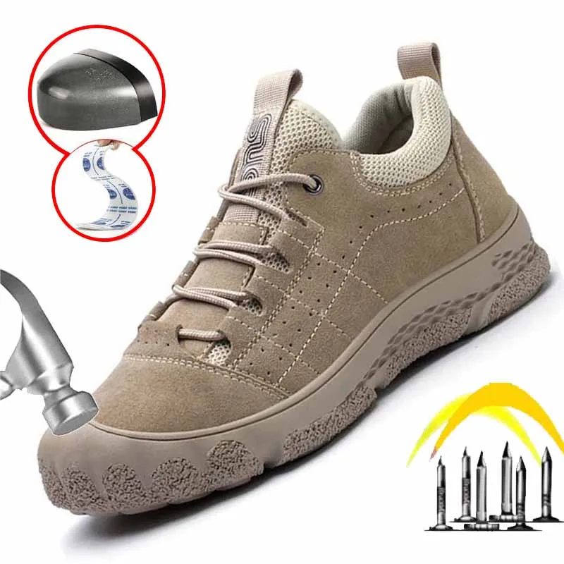 

Oulylan Men Lightweight Breathable Safety Shoes Fashion Work Shoes Steel Toe Cap Sneakers Man Anti shock Protective Boots