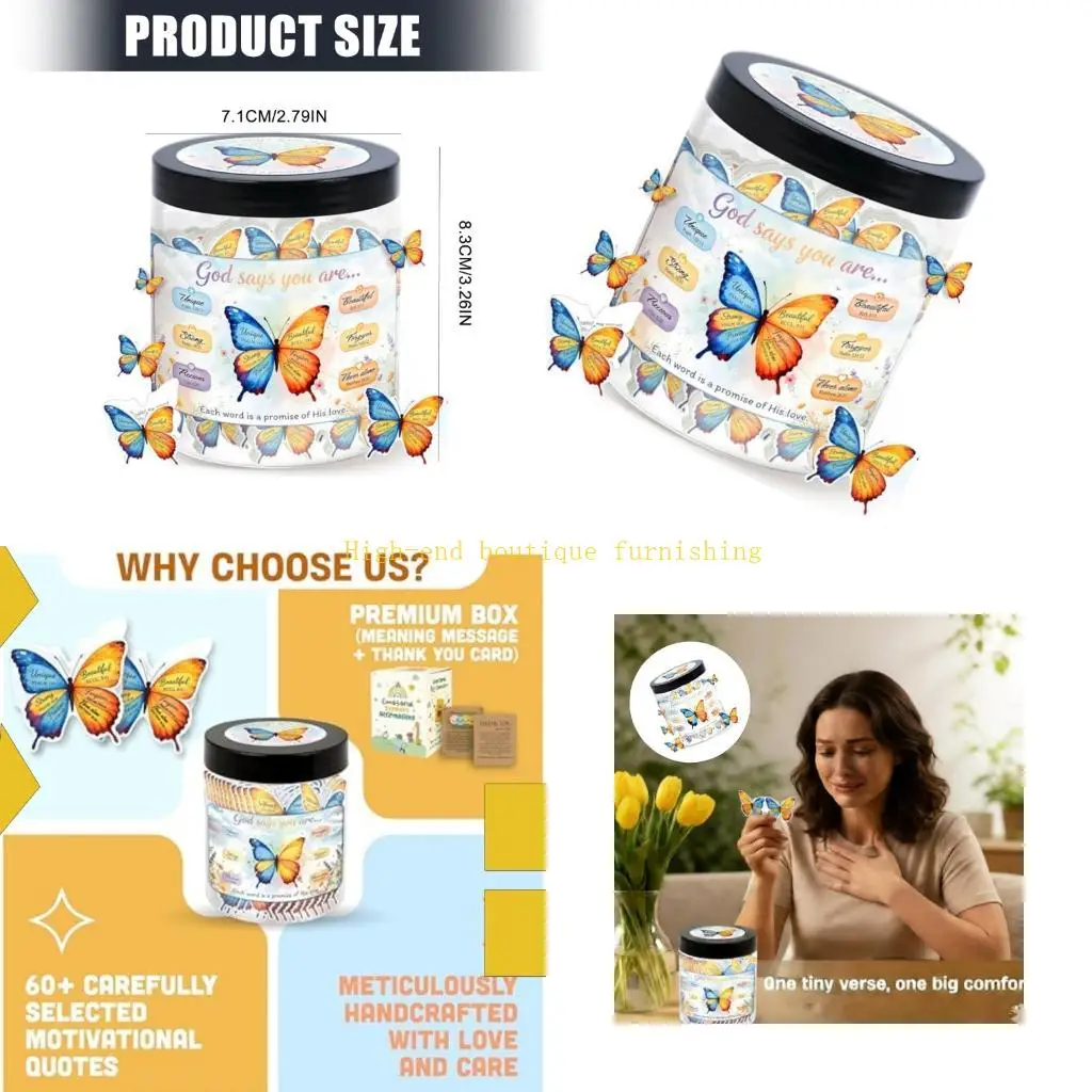 L9NB 60 Colorful Butterfly Affirmation Card in Jar for Home Motivation and Decors