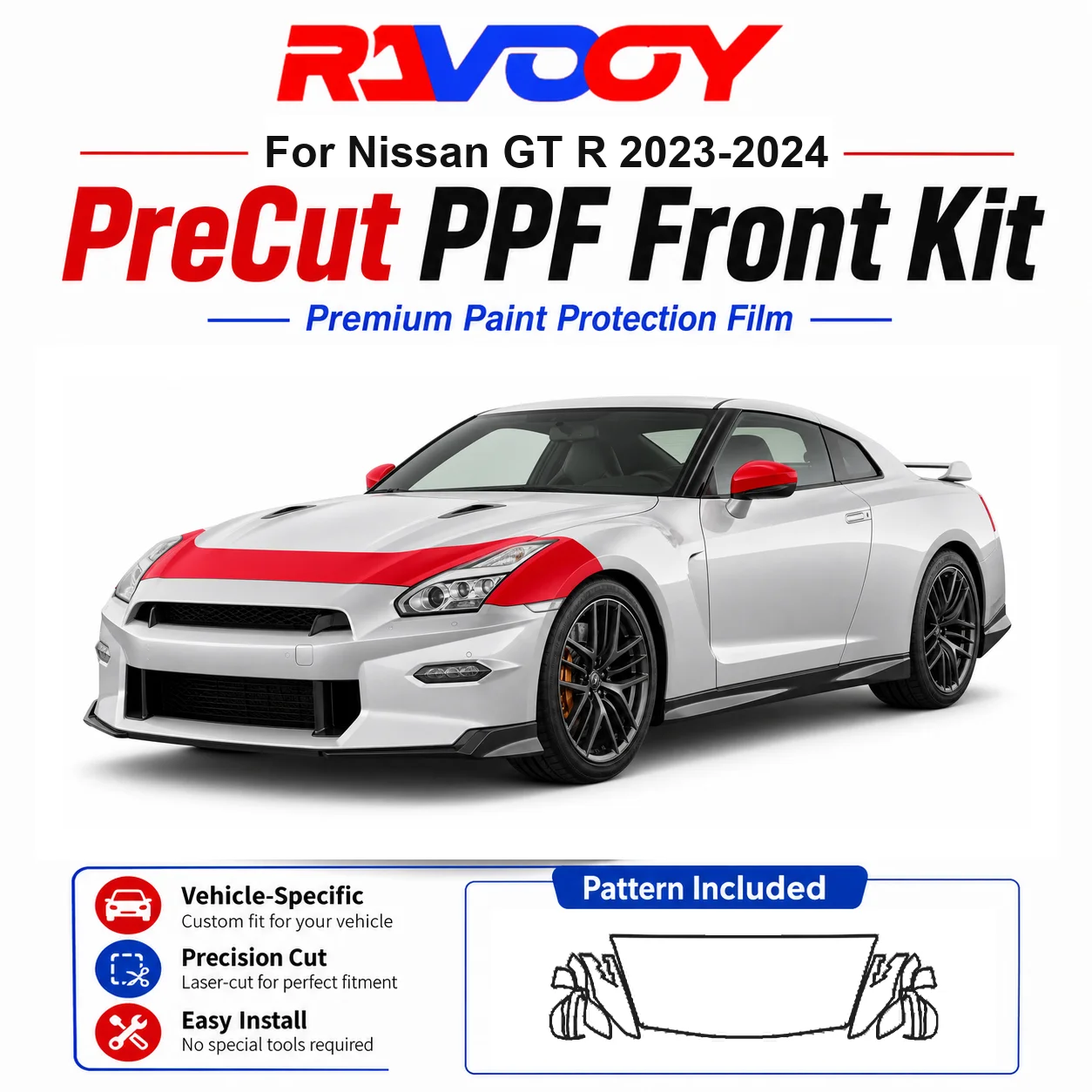 

8.5mil TPU Precut PPF Kit For Nissan GT R 2023-2024 - Hood, Fenders & Mirror Set - Self-Healing Clear Bra Film