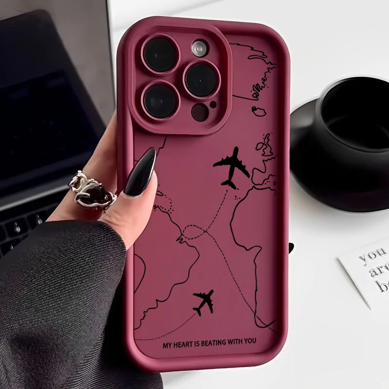 Flugzeugrouten-Muster TPU Handyhülle für iPhone 17e 18 17 Pro Max 16e 16 15 14 13 Pro Max Stoßfeste Weiche Silikon-Rückabdeckung – Detail 9