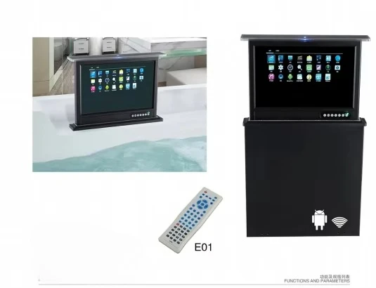 Modern 17-inch pop-up TV lift with digital display for bathtubs and outdoor hot tubs, waterproof and electric heating,